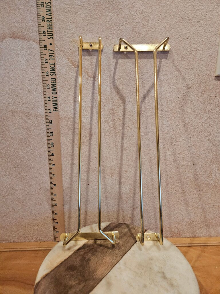 Pair of Under Cabinet Wine Glass Stemware Holder, Brass barware