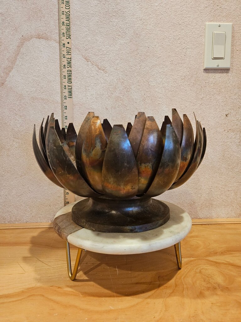 Unique Vintage Mid Century Copper Lotus Brutalist Gilt Metal Candle holder / table display or cloche riser