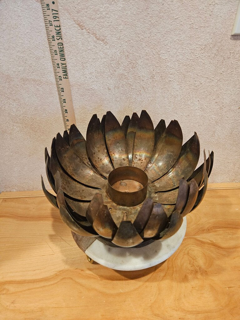 Unique Vintage Mid Century Copper Lotus Brutalist Gilt Metal Candle holder / table display or cloche riser