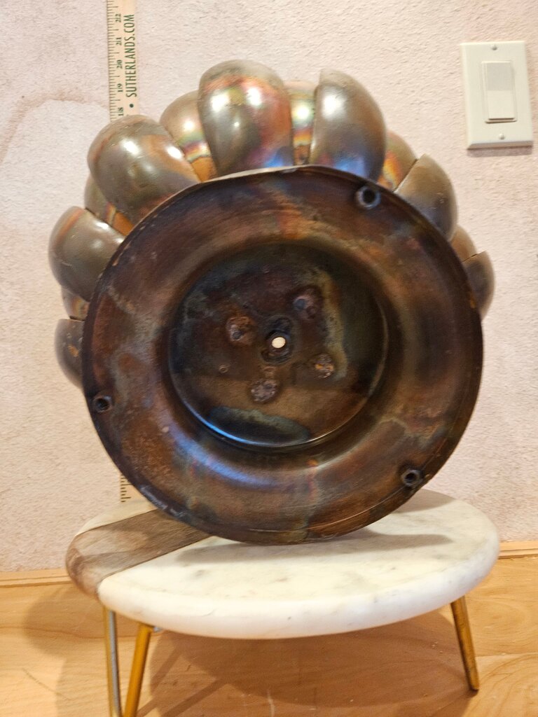 Unique Vintage Mid Century Copper Lotus Brutalist Gilt Metal Candle holder / table display or cloche riser