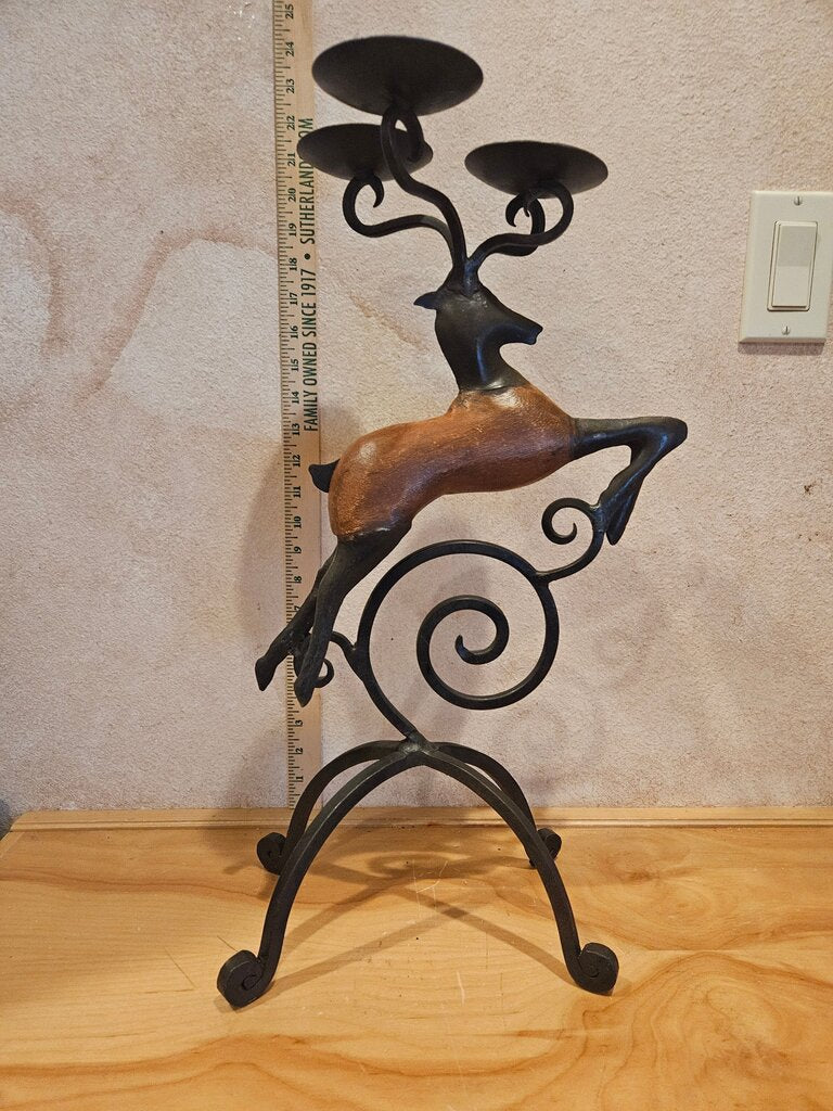PIER 1 One Reindeer Christmas Candelabra 3-Candle Holder, 20” Antlered Deer Candle Holder Farmhouse Holiday Christmas Decor