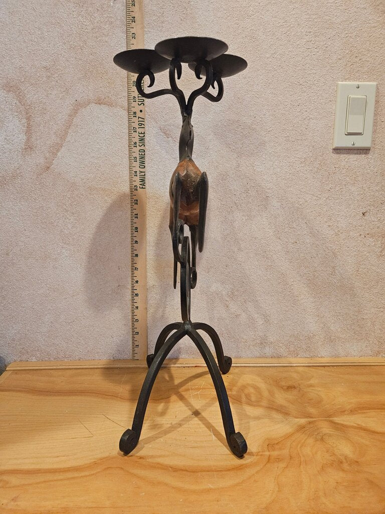 PIER 1 One Reindeer Christmas Candelabra 3-Candle Holder, 20” Antlered Deer Candle Holder Farmhouse Holiday Christmas Decor