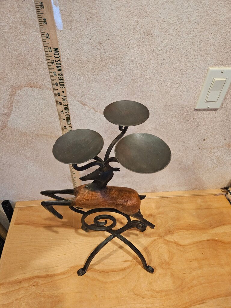 PIER 1 One Reindeer Christmas Candelabra 3-Candle Holder, 20” Antlered Deer Candle Holder Farmhouse Holiday Christmas Decor