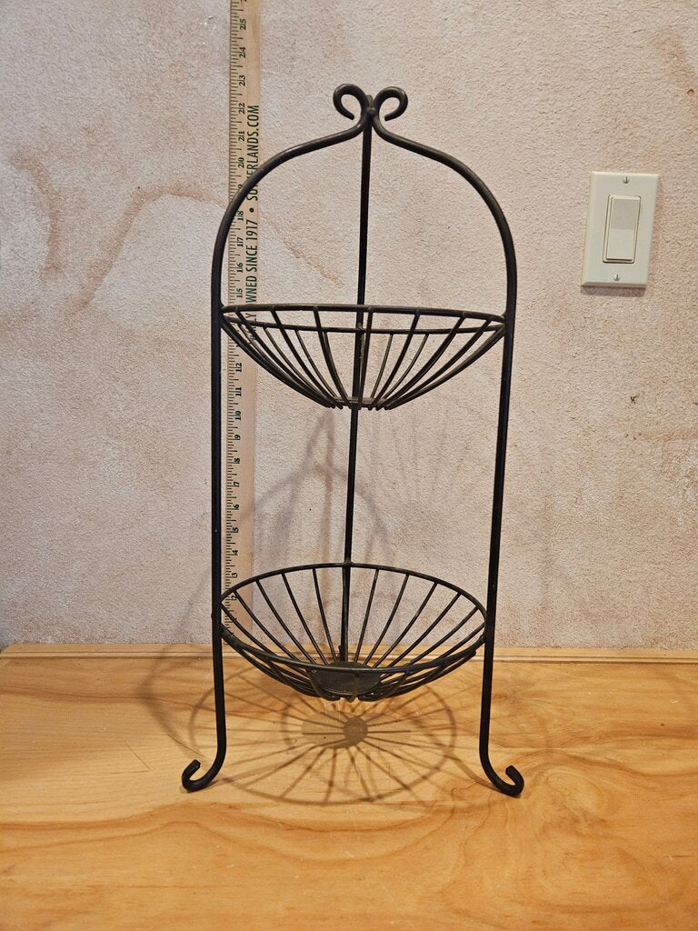 Metal Fruit Wire Basket Double Tier Faux Or Real Fruit Table Centerpiece Farmhouse Country cottage decor