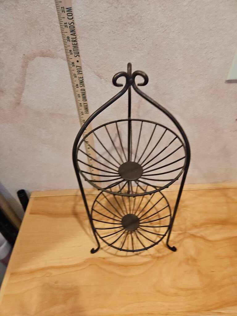 Metal Fruit Wire Basket Double Tier Faux Or Real Fruit Table Centerpiece Farmhouse Country cottage decor