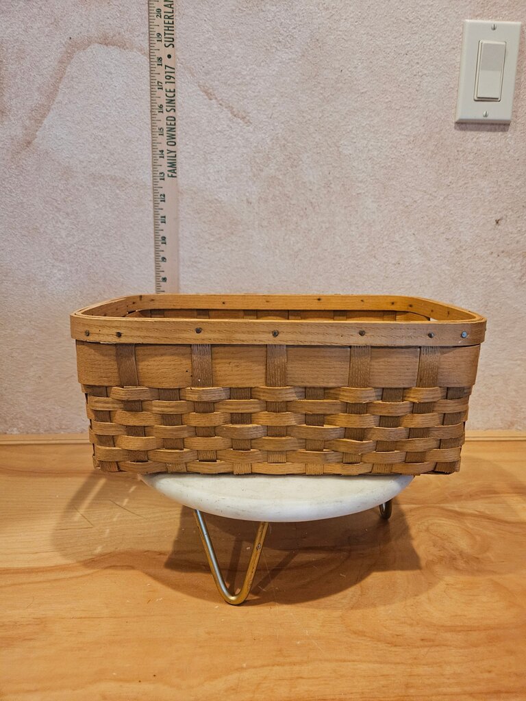 Vintage Wooden Basket with Marble Stand