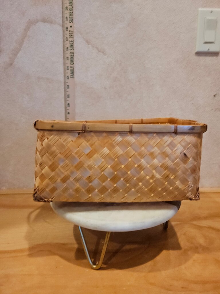 Double Handled Woven Basket Catchall Fruit Bowl Brown Natural Fiber Handmade Storage Basket