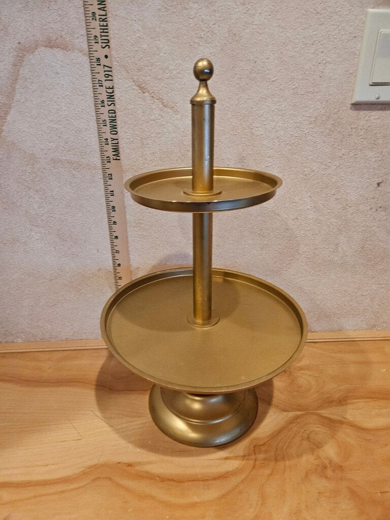 2 Tier Metal Gilded Gold Paint Cake Stand, Decorative Cup Cake Stand, Display vignette trinket table decor MCM Hollywood Regency style wedding, events, candy bar