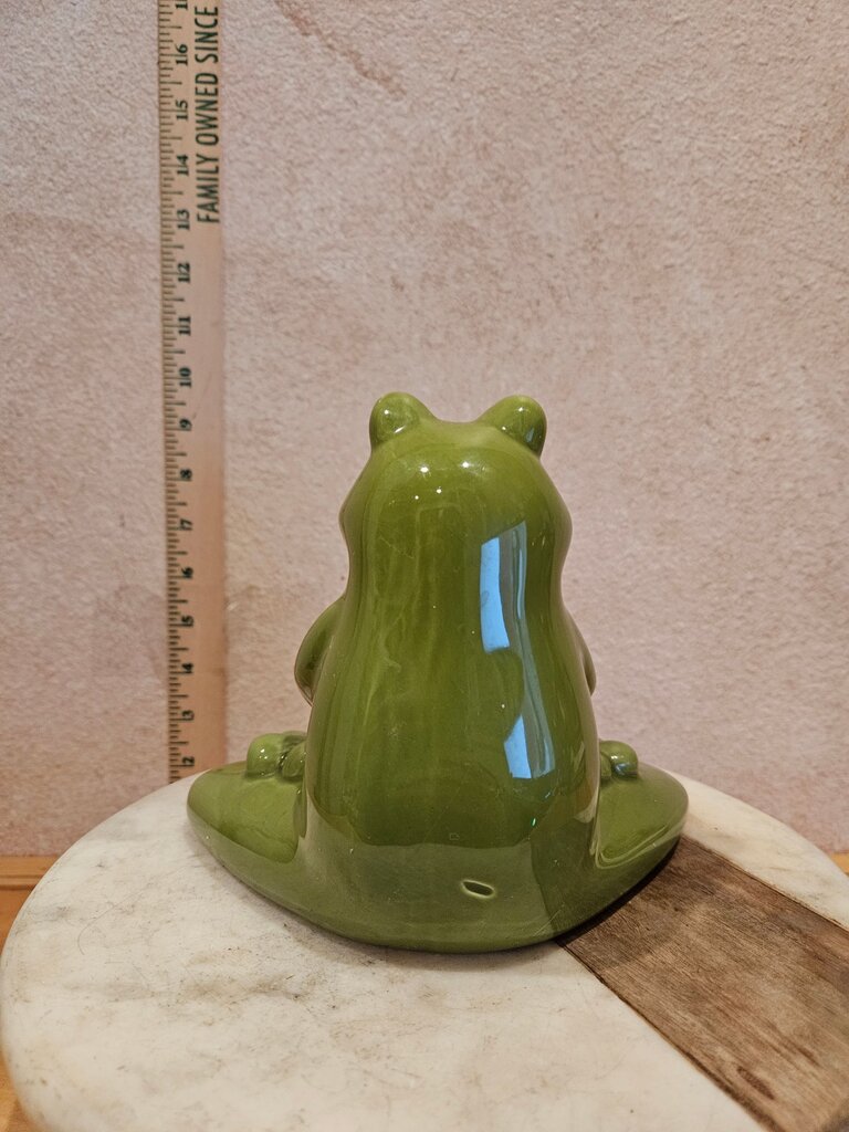High Gloss Ceramic Meditating Yoga Lime Green Decorative Frog Namaste Figurine in Meditative Pose