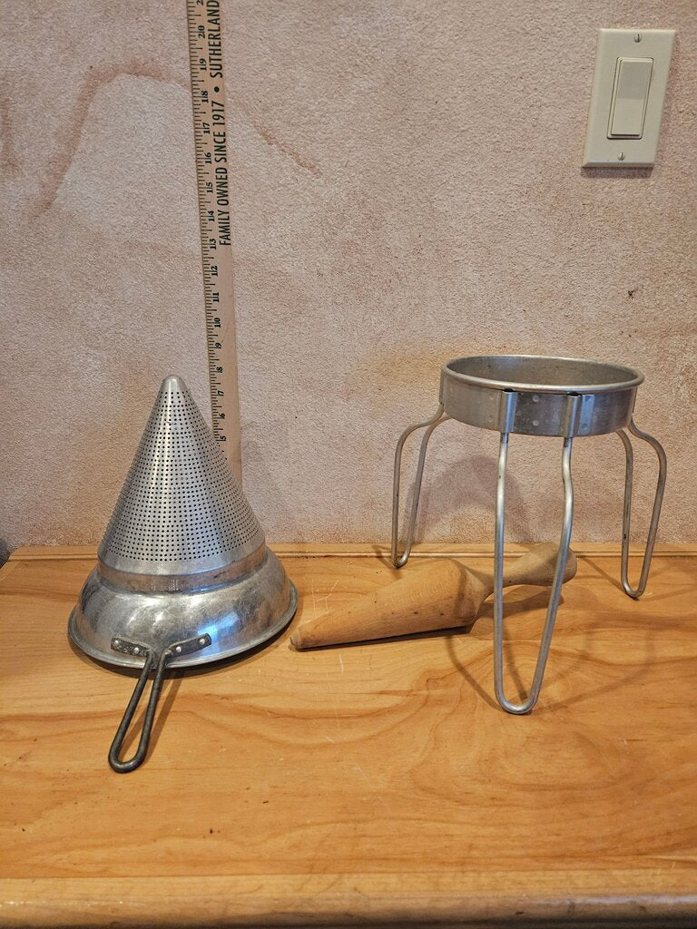 vtge strainer sieve tomato sauce, berries muddler home & living kitchen & dining Farmhouse decor w wood pestle