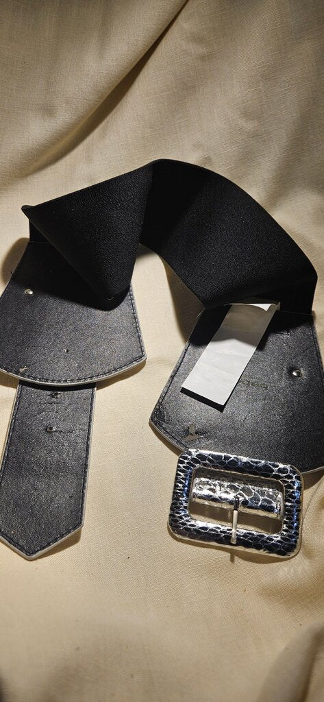Silver Faux Leather Wide Belt