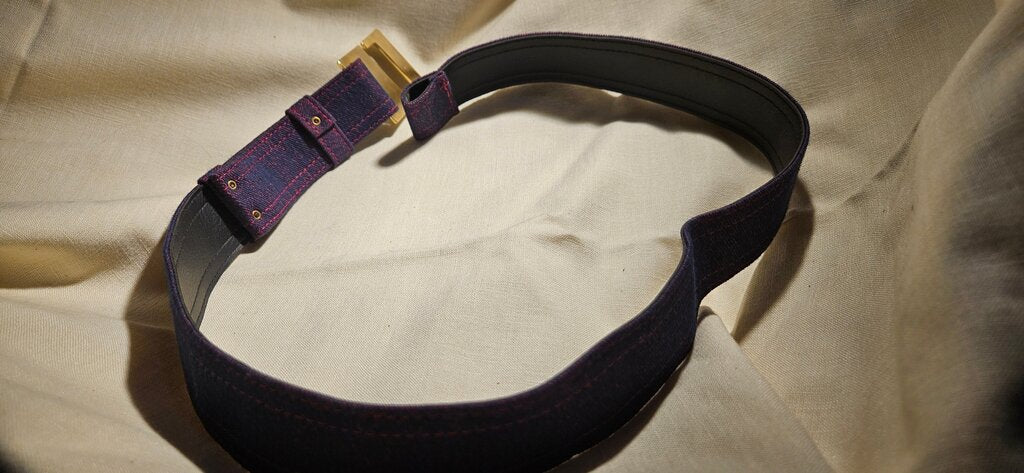 Men's Denim Belt with Gold Buckle