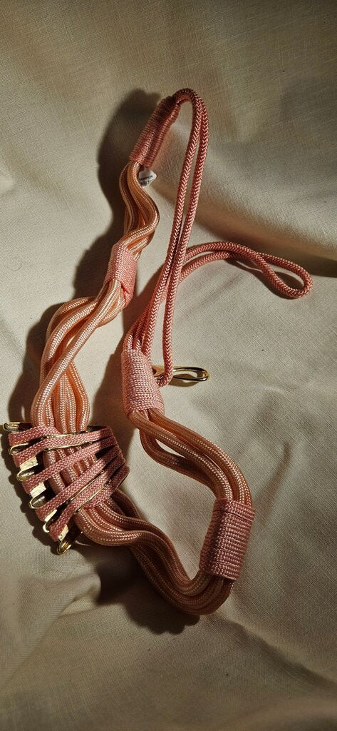 Vintage Pink Rope Belt with Gold Accents