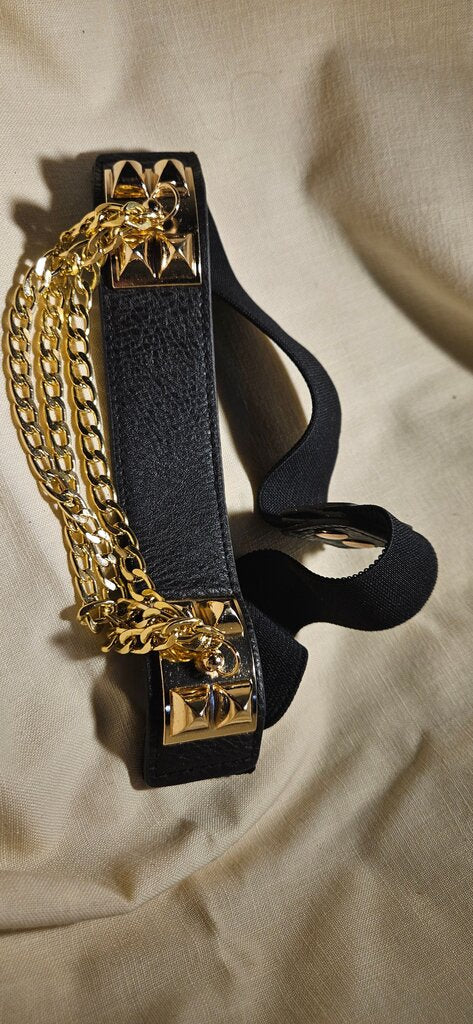 Black Fashion Belt with Gold Chains