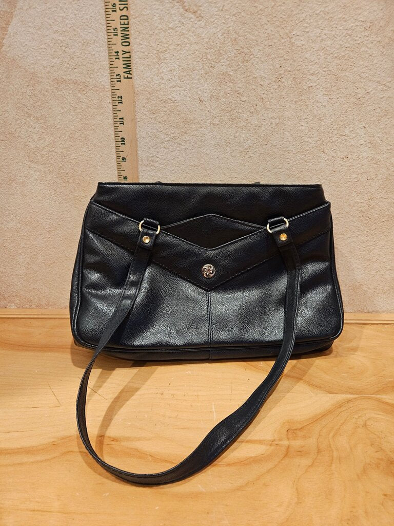 Black Leather Handbag with Multiple Compartments