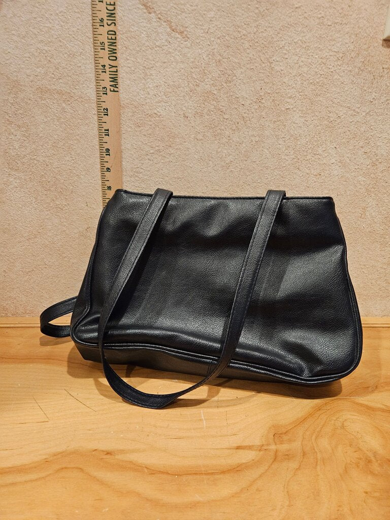 Black Leather Handbag with Multiple Compartments