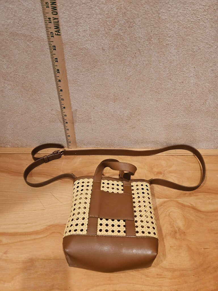 Brown and Rattan Crossbody Bag