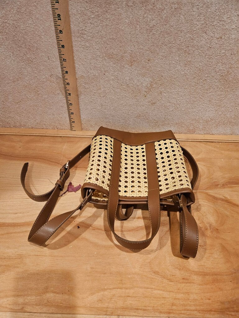 Brown and Rattan Crossbody Bag