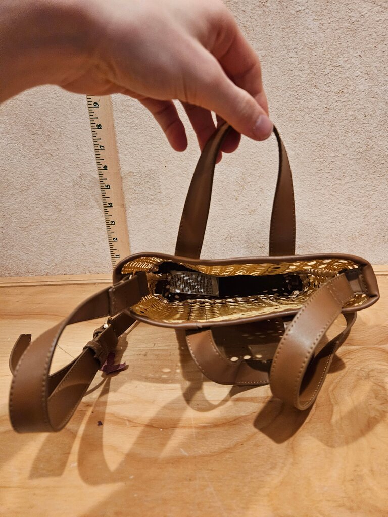 Brown and Rattan Crossbody Bag