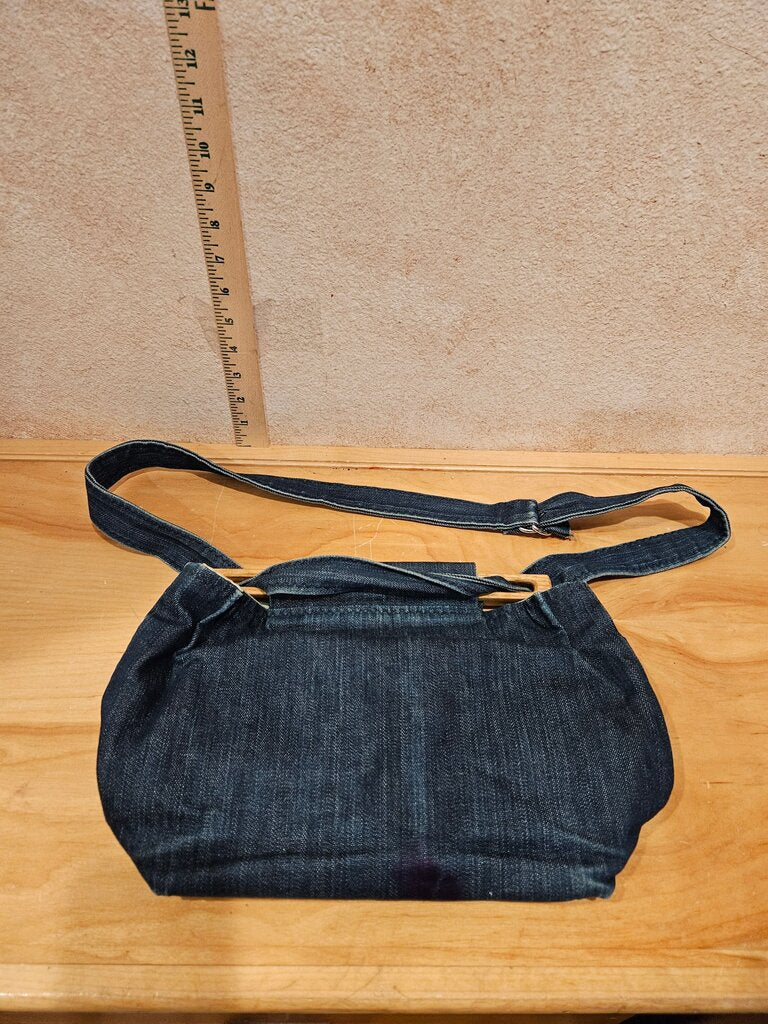 Denim Crossbody Bag with Unique Print Lining