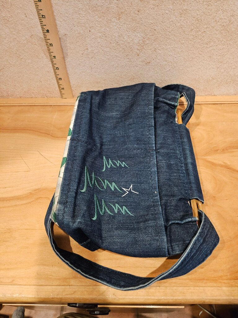 Denim Crossbody Bag with Unique Print Lining