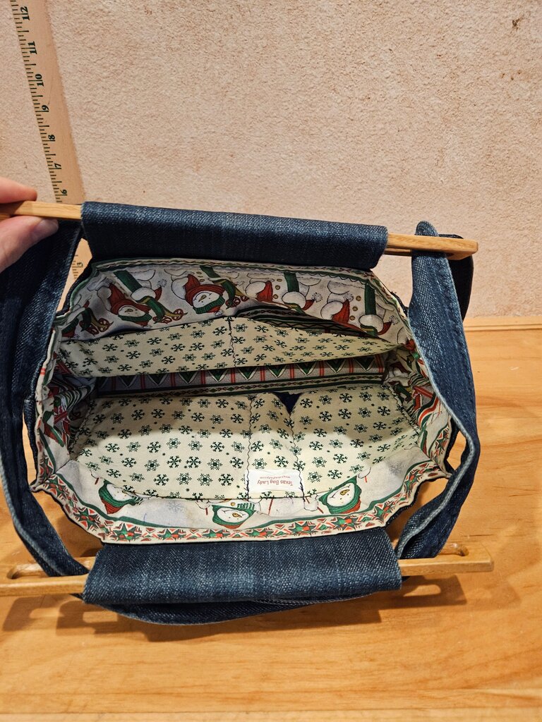 Denim Crossbody Bag with Unique Print Lining
