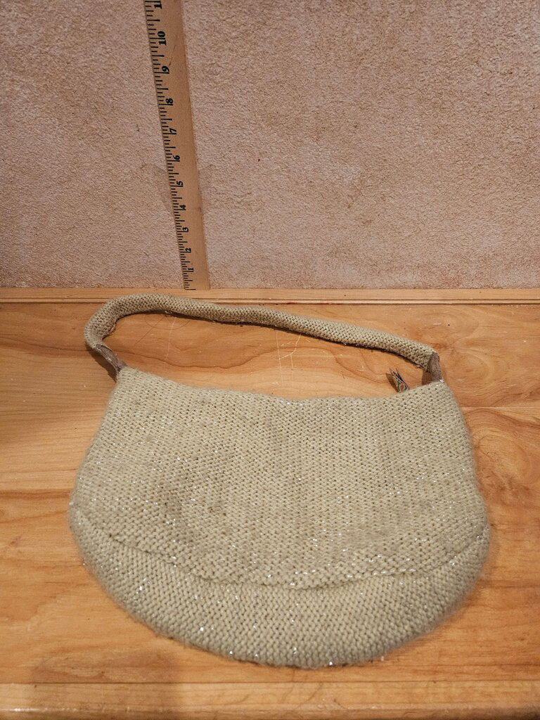 Knitted Handbag with Floral Appliqué