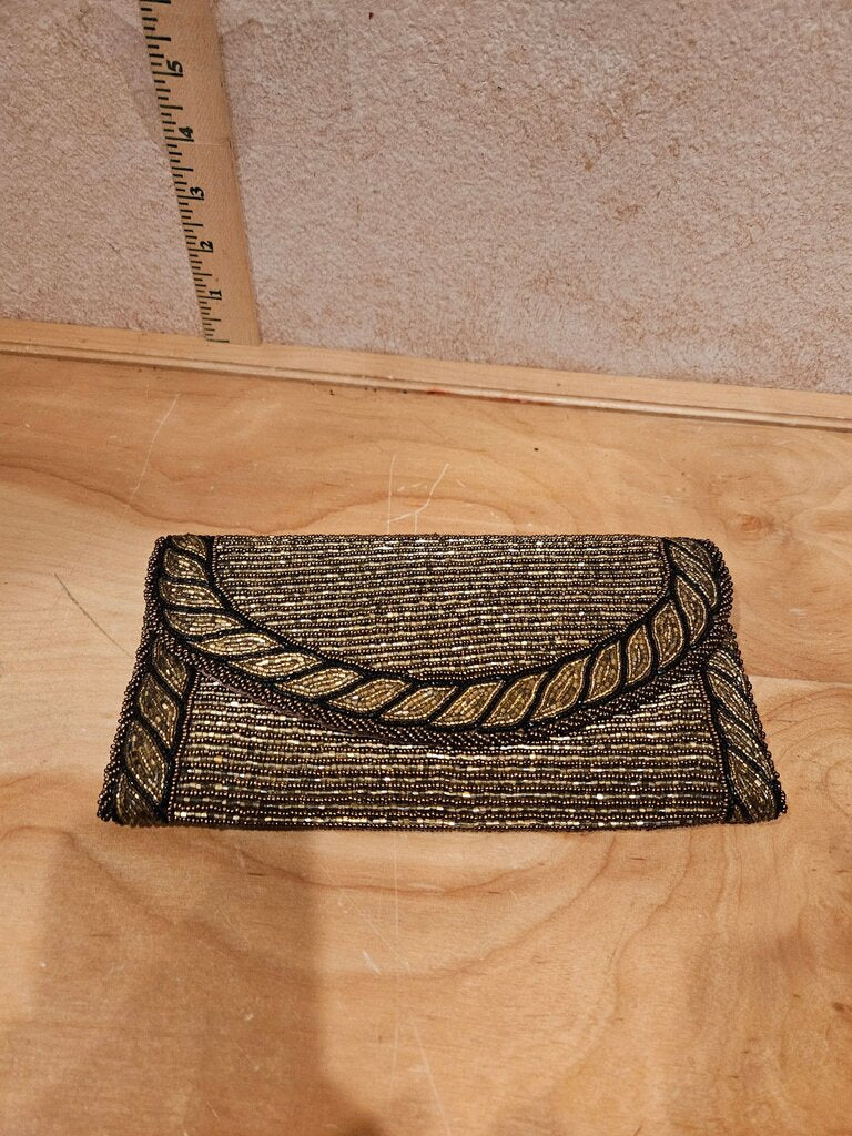 Vintage Beaded Evening Clutch with Gold Accents