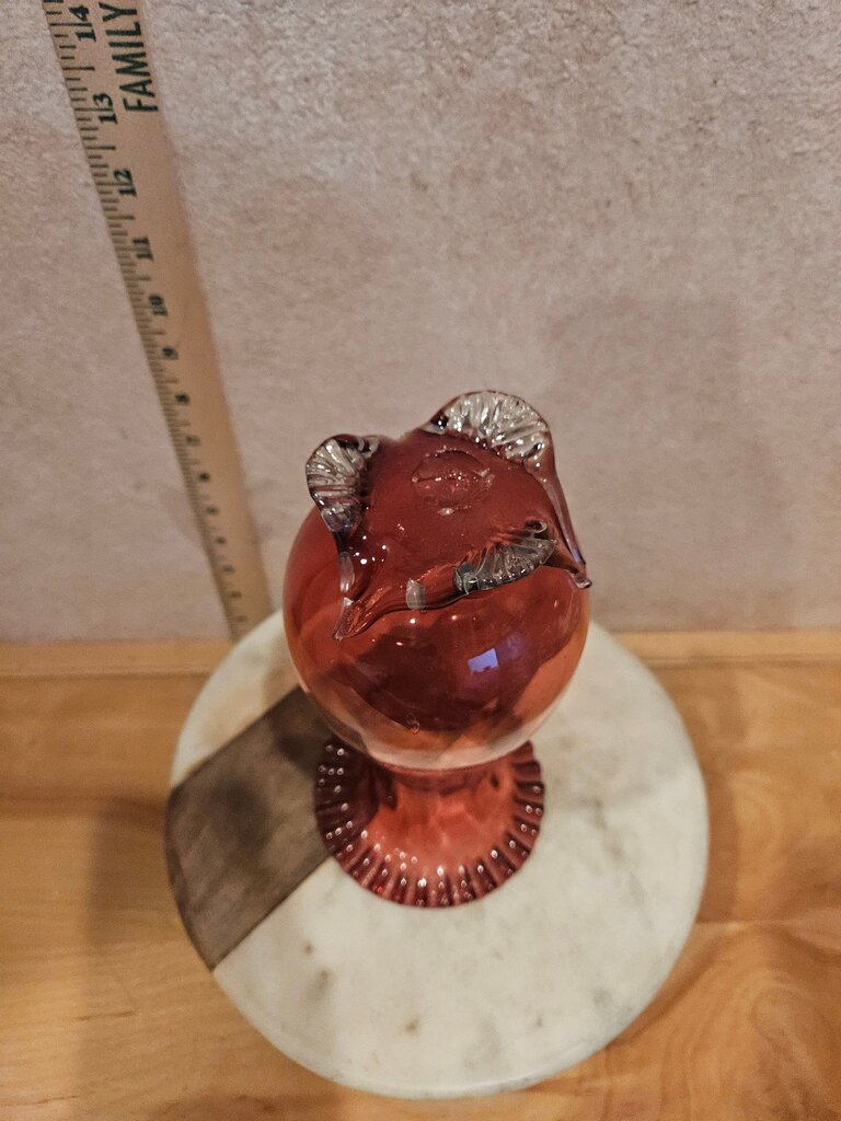 Vintage / Antique English Cranberry Art Glass Vase Double Crimped Scalloped Edge Footed Base Victorian Shabby Cottage