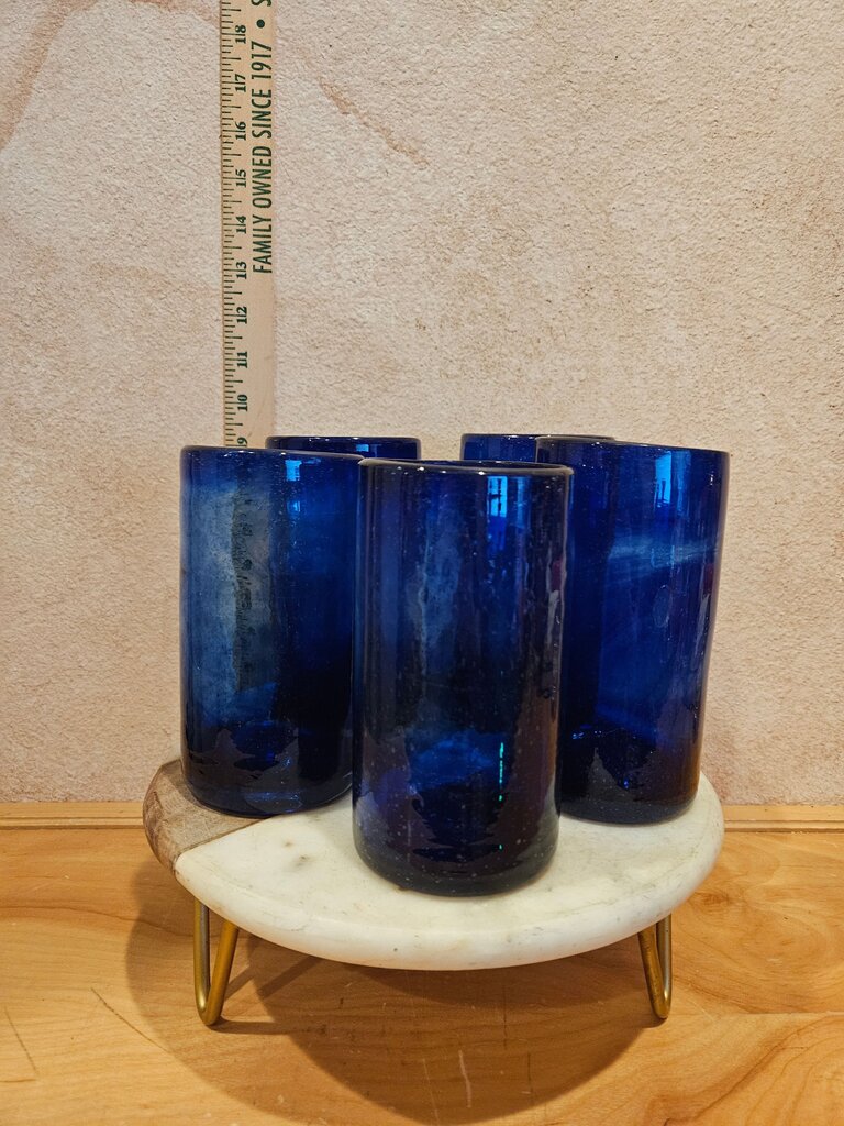 Mexico Cobalt Blue Juice Glasses Set of five Hand Blown Deep Blue Color upcycle to vases water glasses barware decor