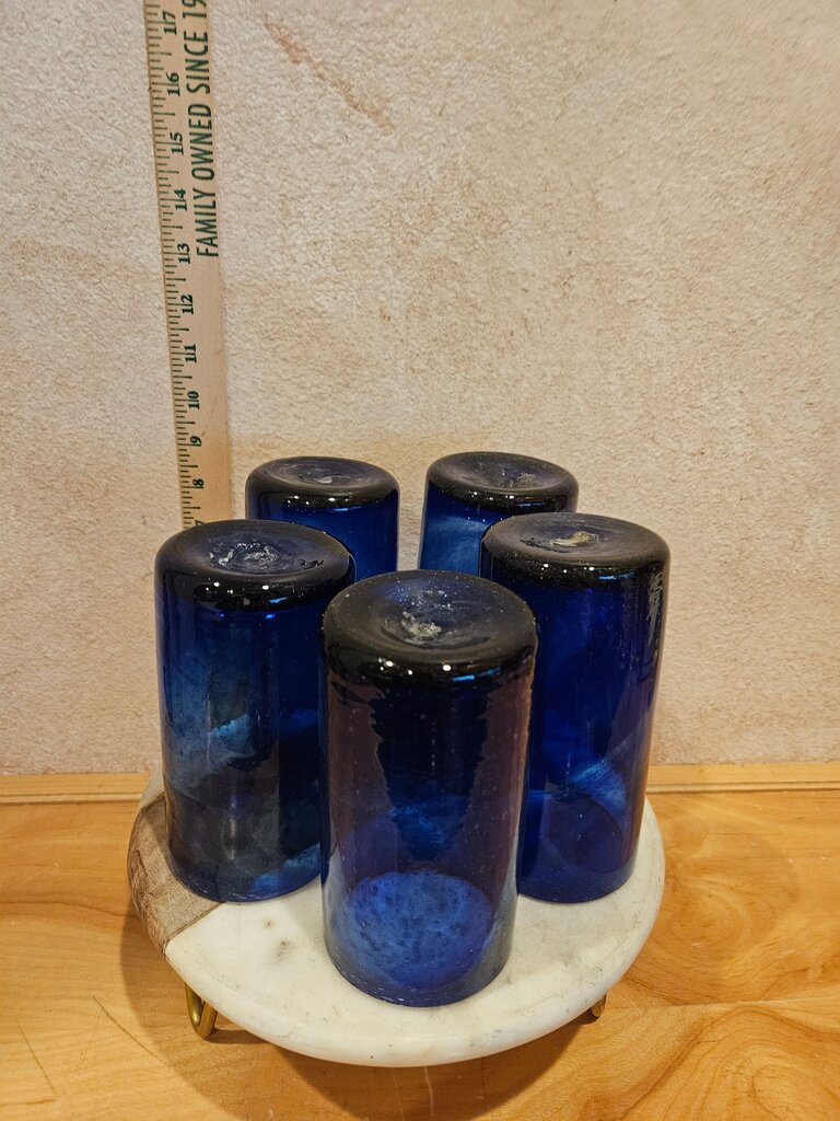 Mexico Cobalt Blue Juice Glasses Set of five Hand Blown Deep Blue Color upcycle to vases water glasses barware decor
