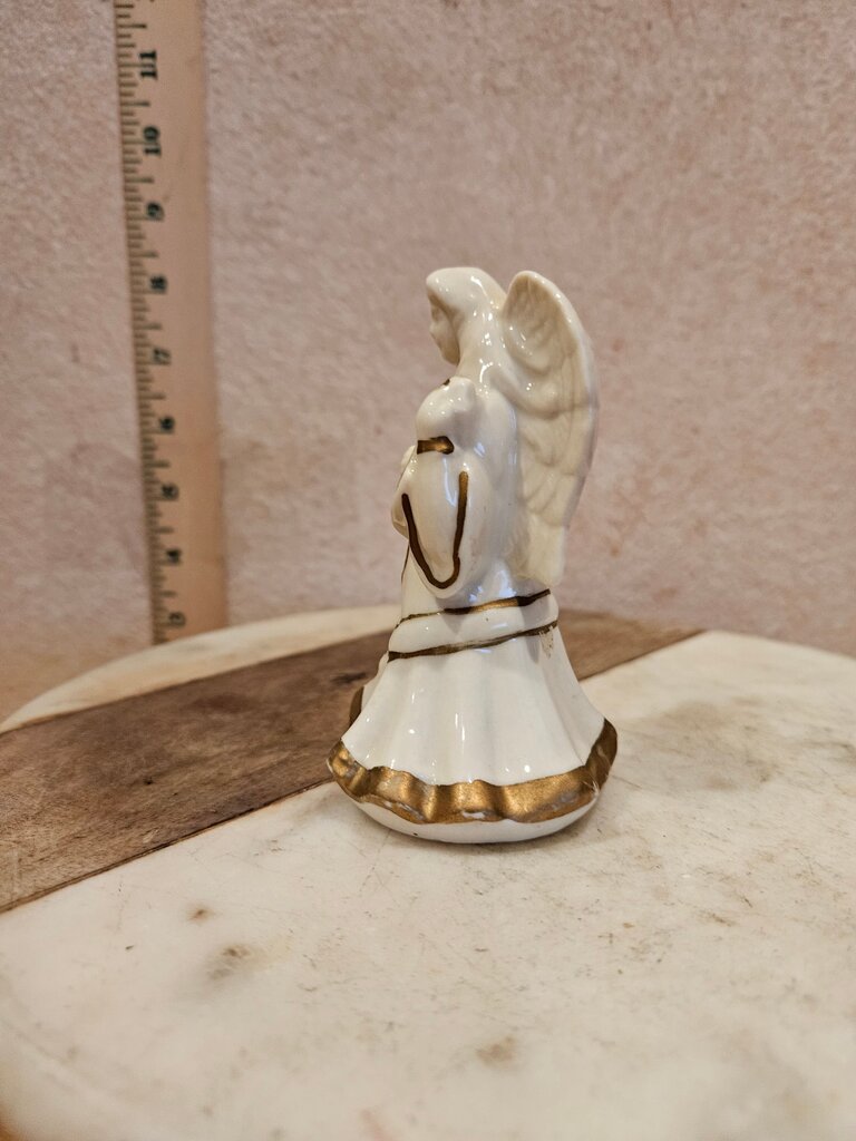 Angel Figurine w Musical Instrument Gold Tone Trim Porcelain holiday Christmas Decor