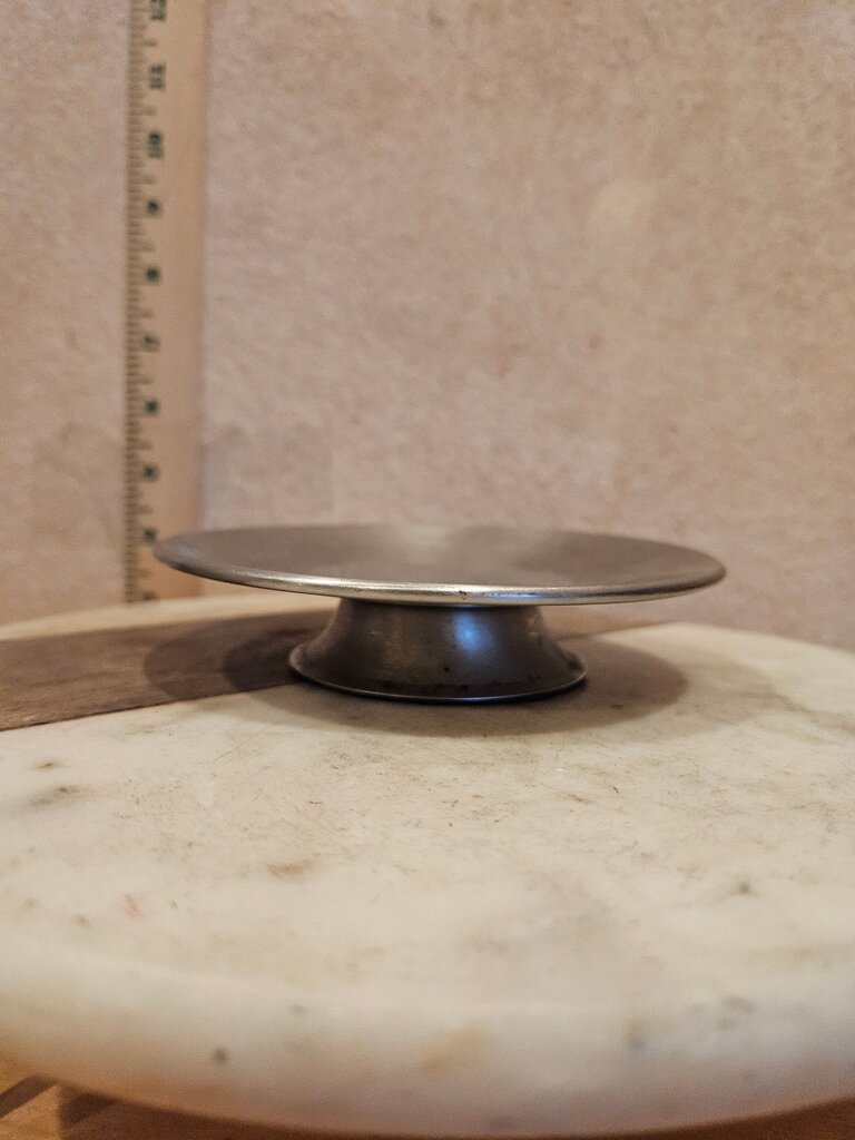 A stylish vintage hammered metal small embossed motif pedestal small serving / trinket dish mini cloche base