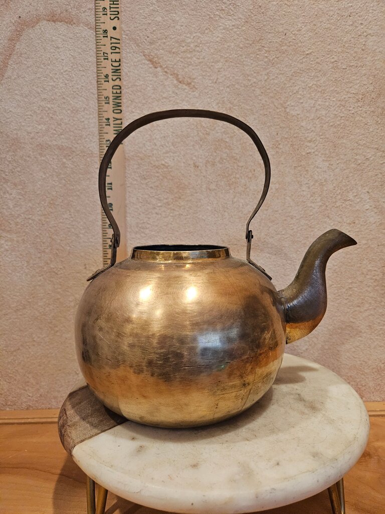 Antique Rustic Kitchen Metalware Handled Teapot Tea Kettle 19C Victorian Era Style No lid Dry Flower display vessel