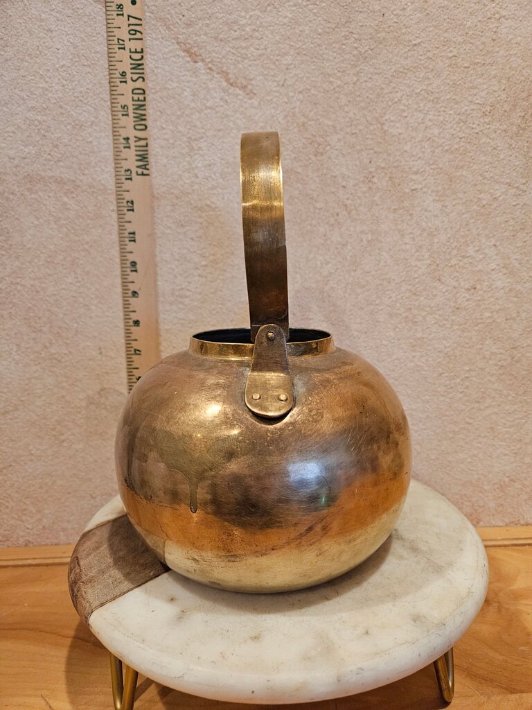Antique Rustic Kitchen Metalware Handled Teapot Tea Kettle 19C Victorian Era Style No lid Dry Flower display vessel