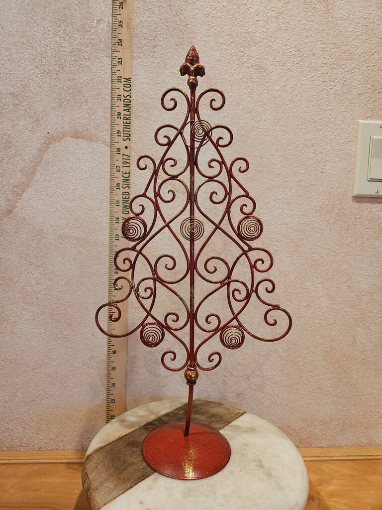 Red Metal Decorative Tree Stand Chippy Farmhouse Holiday Christmas Decor