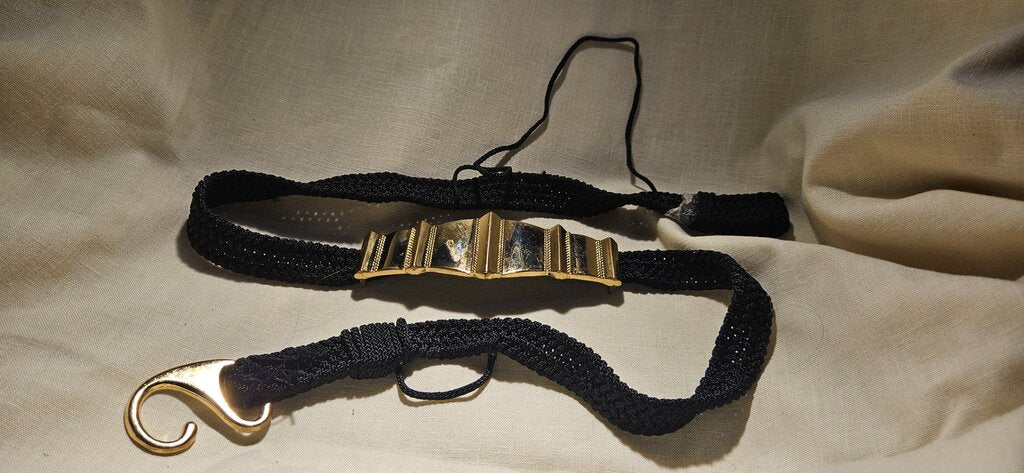 Vintage Black Stretch Belt with Gold Accent