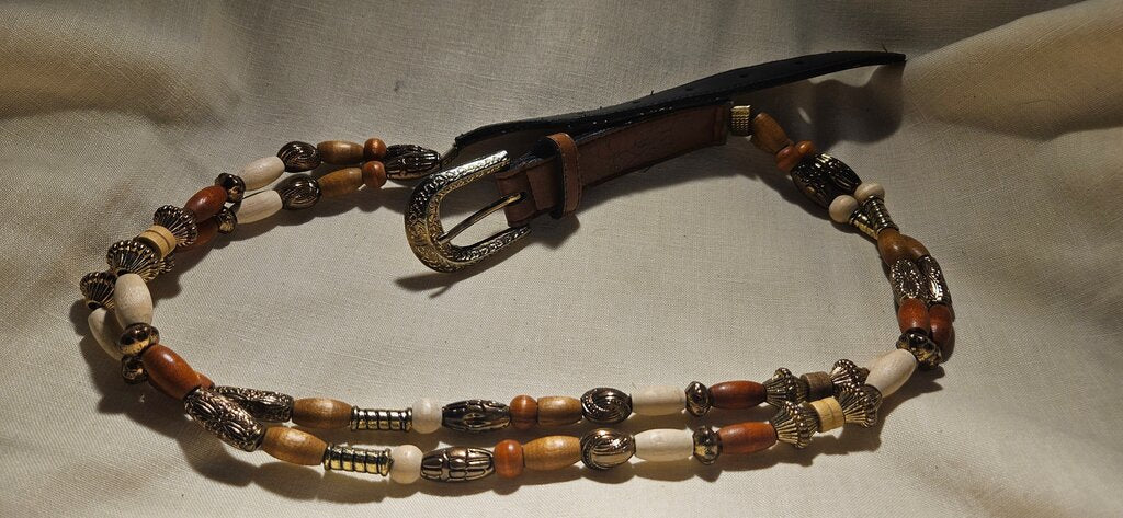 Vintage Beaded Leather Belt