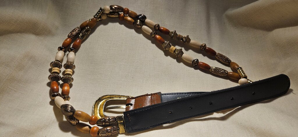 Vintage Beaded Leather Belt