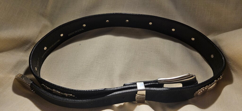 Black Leather Belt with Silver Accents