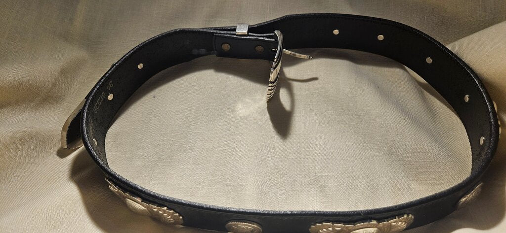 Black Leather Belt with Silver Accents