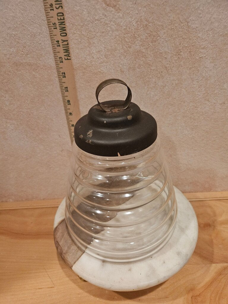 Vintage Large Beehive Shaped Canister with Black Metal Lid/Beehive Cookie Jar/Rustic Jar with Metal Lid/Unique Cookie Jar/Clear Jar with Lid