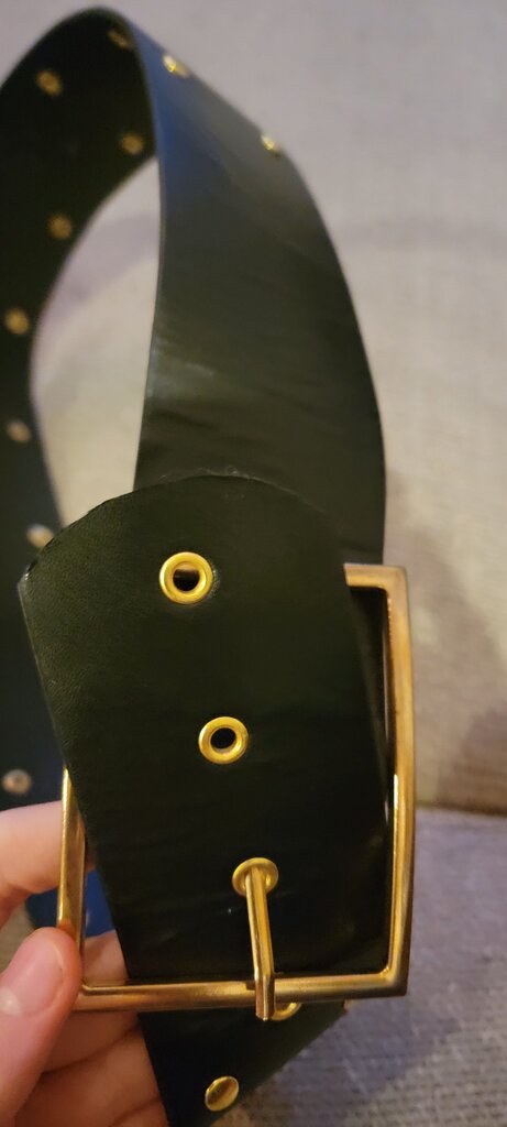 Black Leather Belt with Gold Buckle