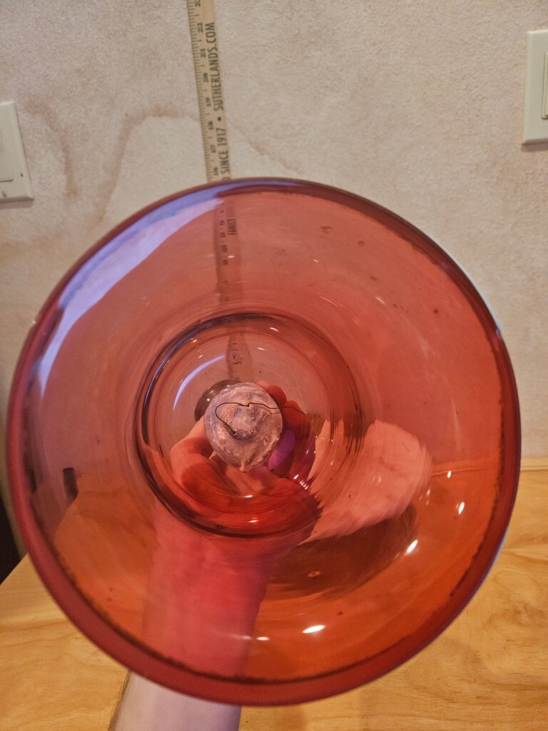 Vintage Hard to Find Victorian English Cranberry Hand Blown Glass Wedding Bell w white trim Rare RED Beehive Finial c.1890