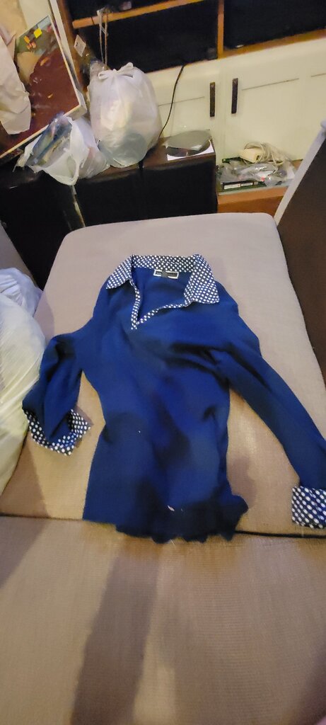 Karen Scott Women's Blue Long Sleeve Top with Polka Dot Collar