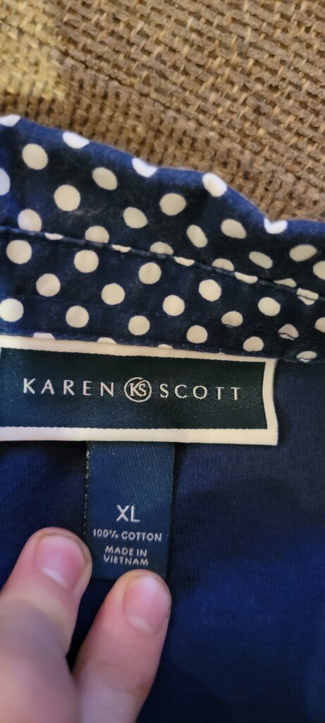 Karen Scott Women's Blue Long Sleeve Top with Polka Dot Collar