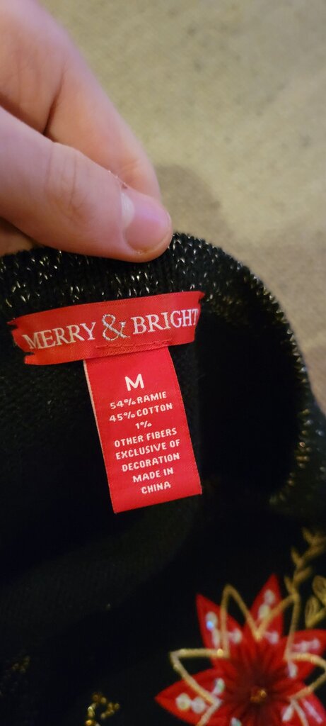 Merry & Bright Black Holiday Sweater with Floral Embroidery