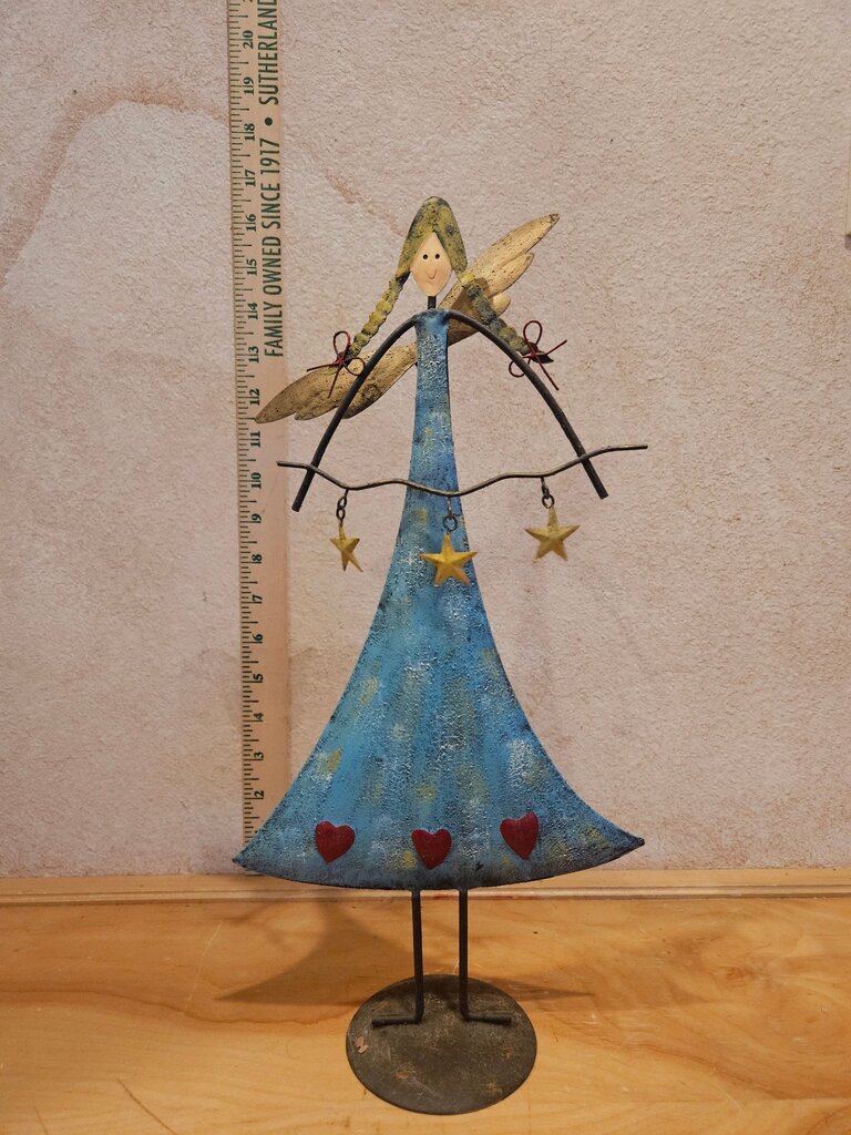 Whimsical Folk Art Metal Ange Art Figurine Farmhouse Holiday Christmas Decor