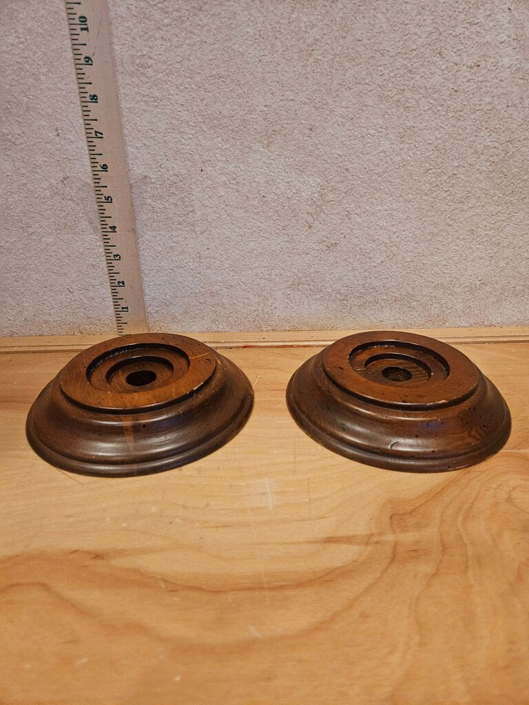 Vintage Pair of MCM Chunky Wooden candle holder add hurricane glass for unique antique look