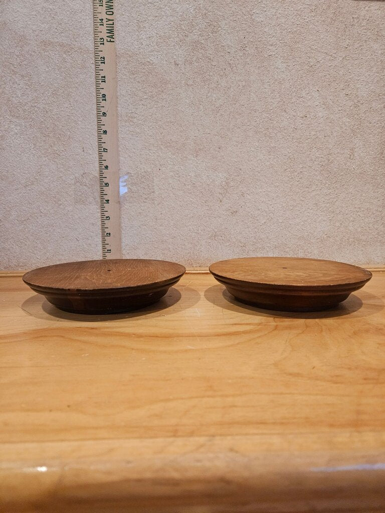 Vintage Pair of MCM Chunky Wooden candle holder add hurricane glass for unique antique look